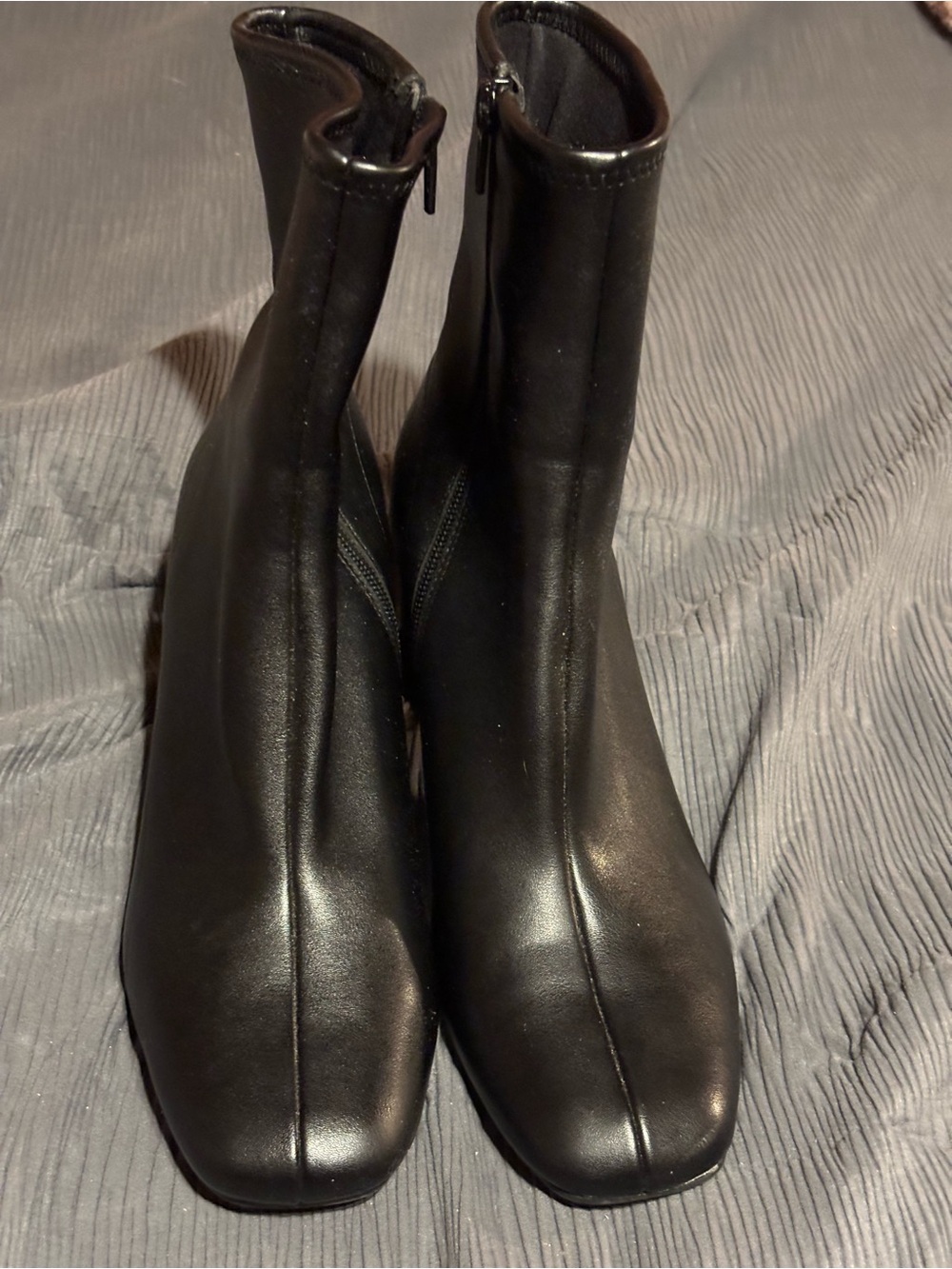 Ladies Black Faux Leather Ankle Boots - Classic Zip Design